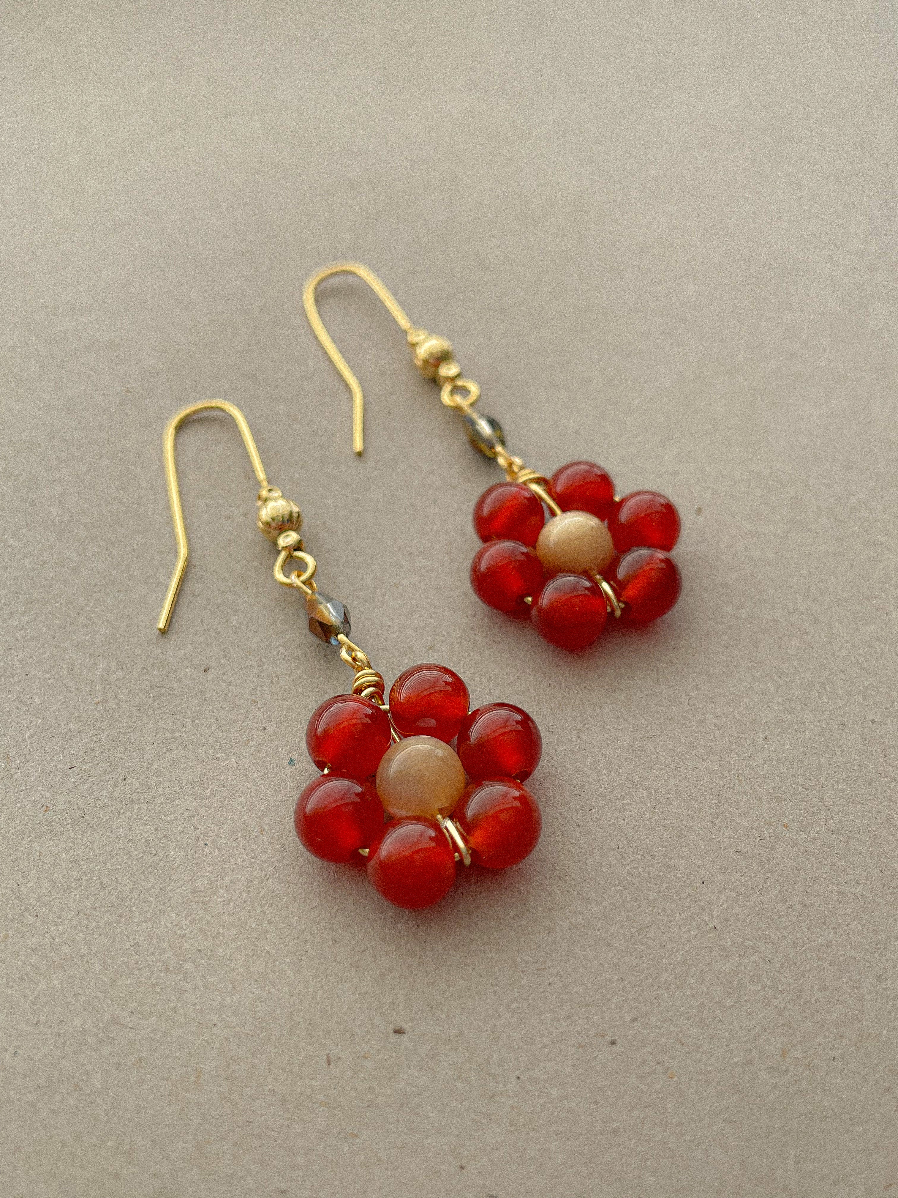 Red Carnelian Flower Earrings