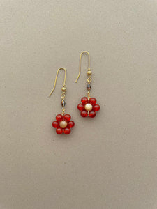 Red Carnelian Flower Earrings