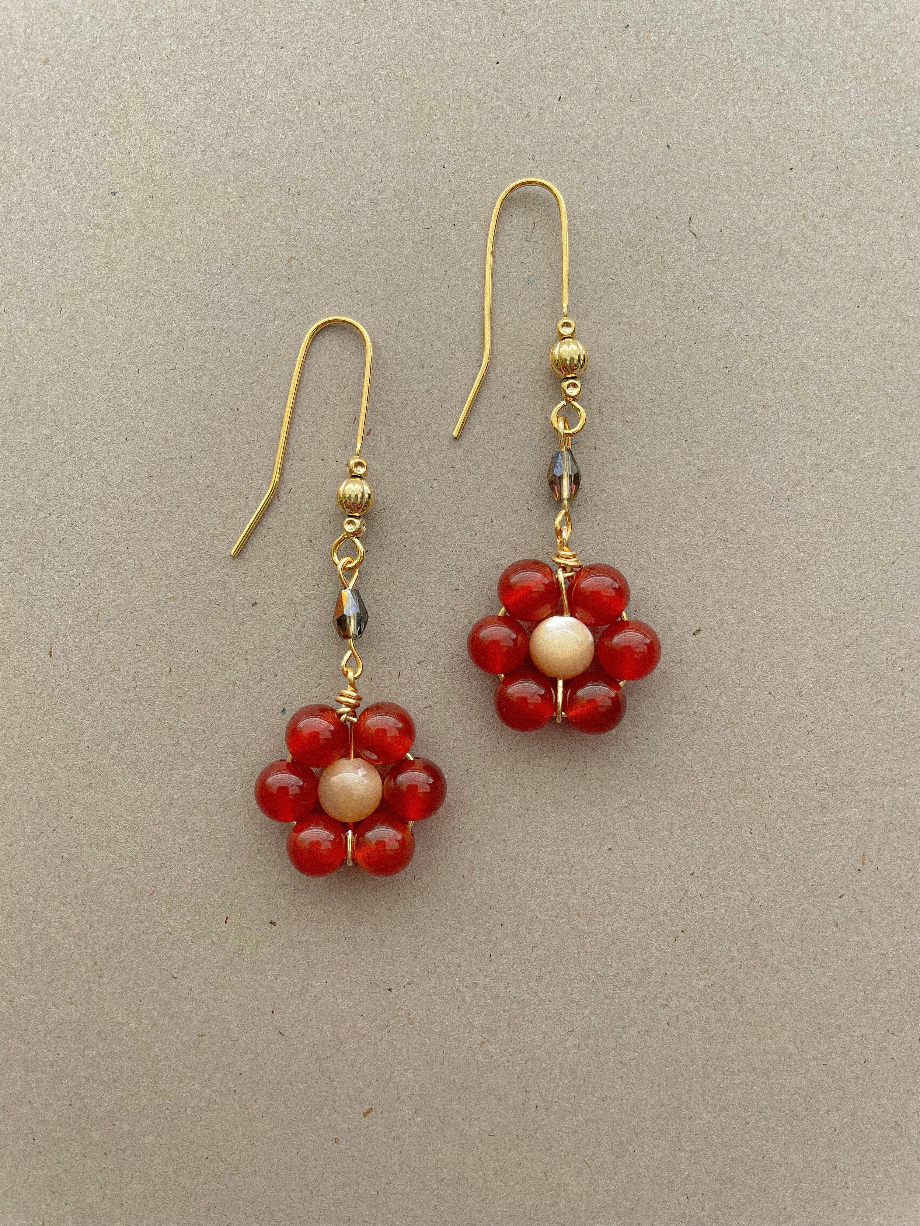 Red Carnelian Flower Earrings