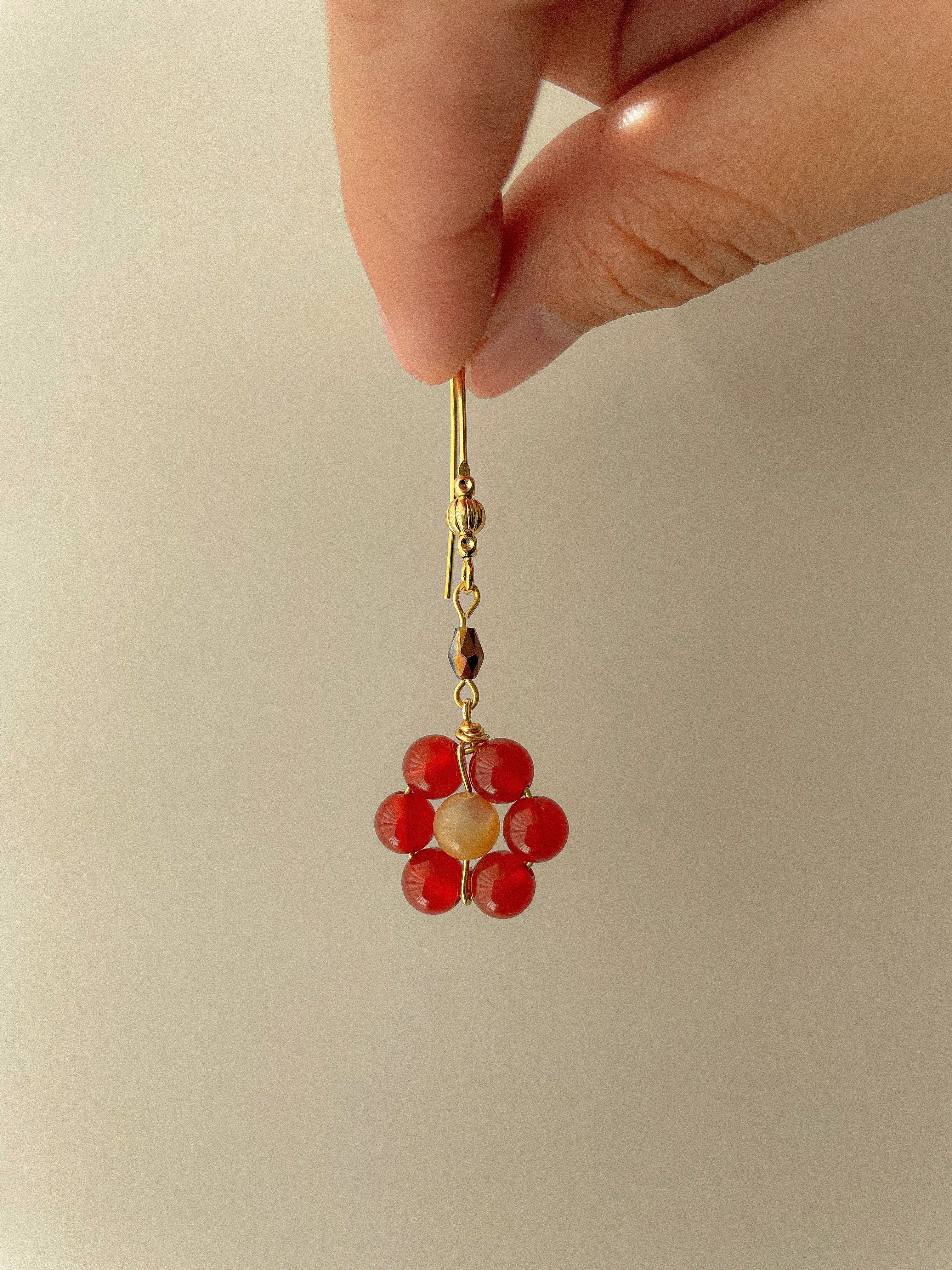 Red Carnelian Flower Earrings