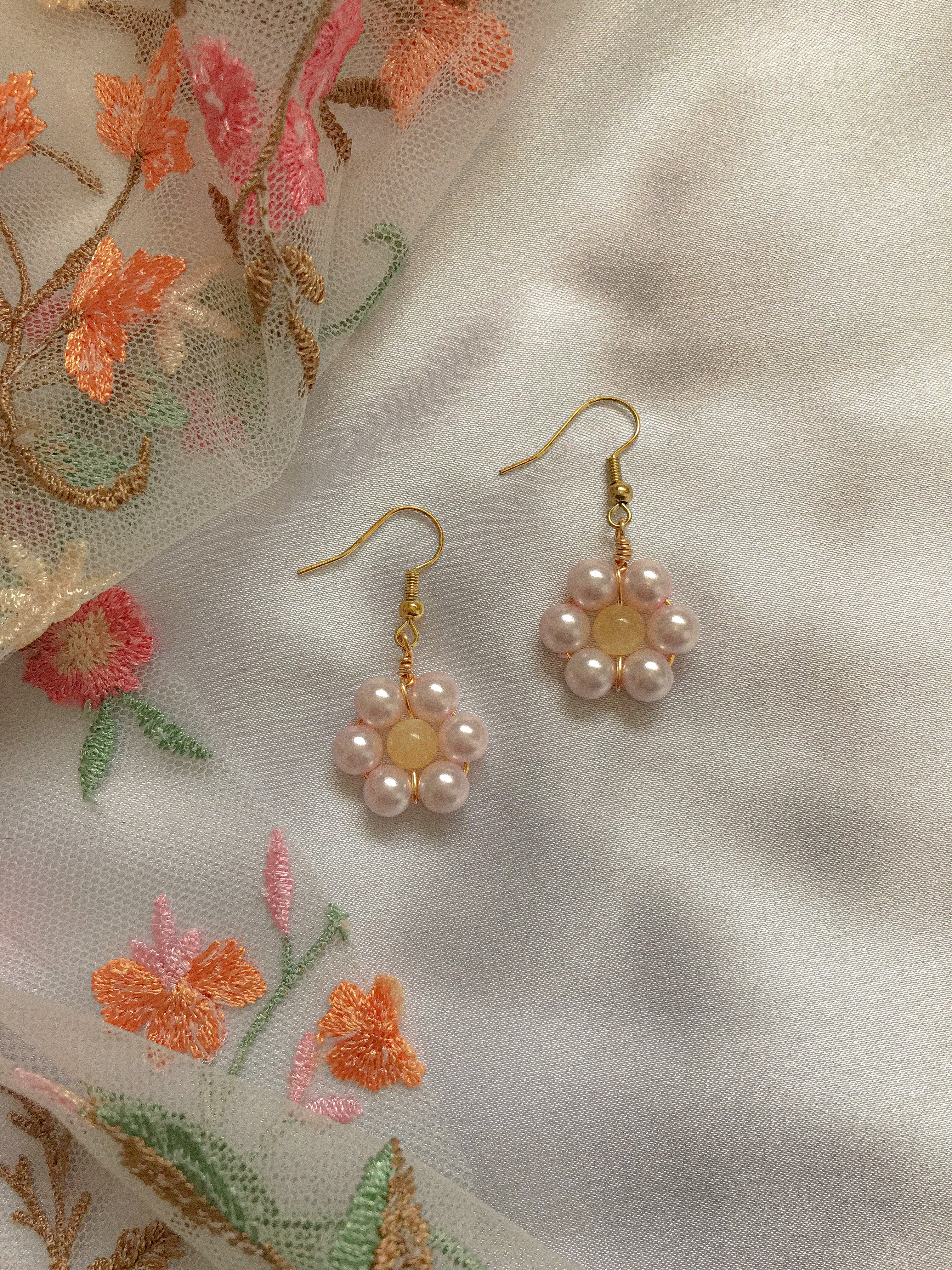 Pink Pearl Flower Earrings